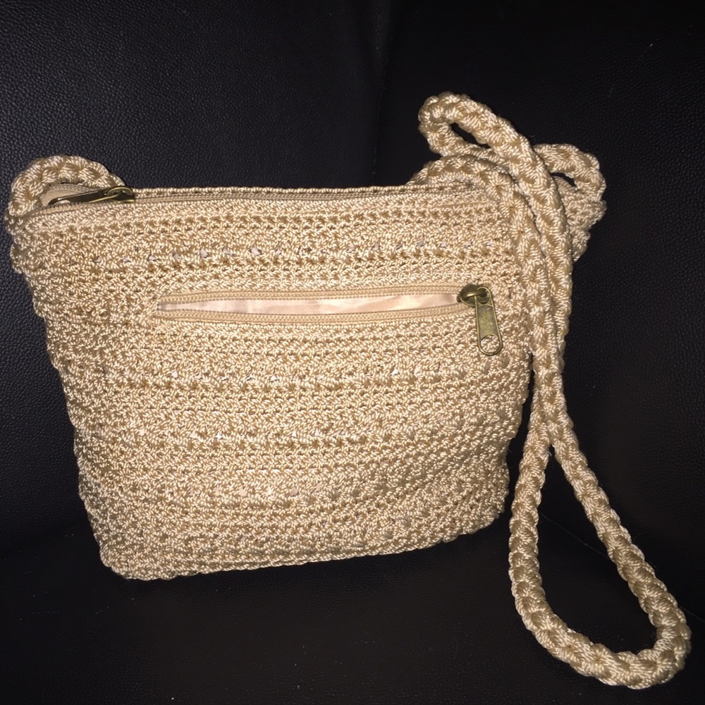 Tan Woven Cross Lay Purse